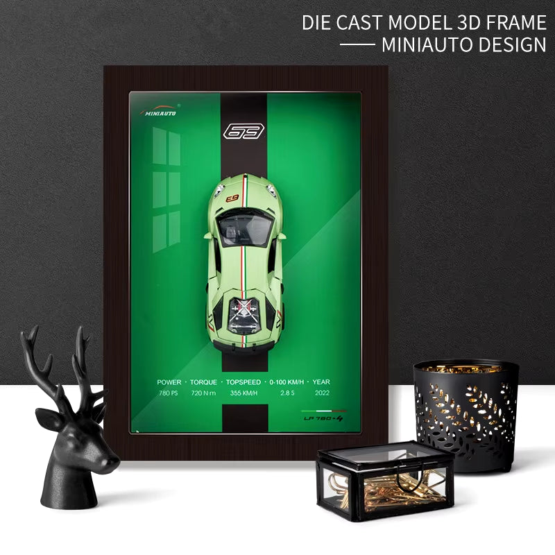 1:32 Photo Frame Version Alloy Metal Sports Car Model Simulation Racing Car Model 3D Hanging Painting Kids Toys Gifts Decoration